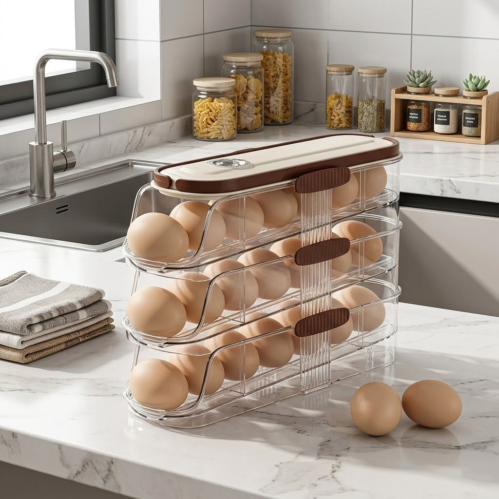 Stackable Auto-Rolling Egg Holder with Date Tracker（3 options）